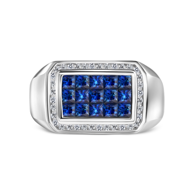 14K White Gold Men's Invisible Set Sapphire Ring (1.83 ctw)